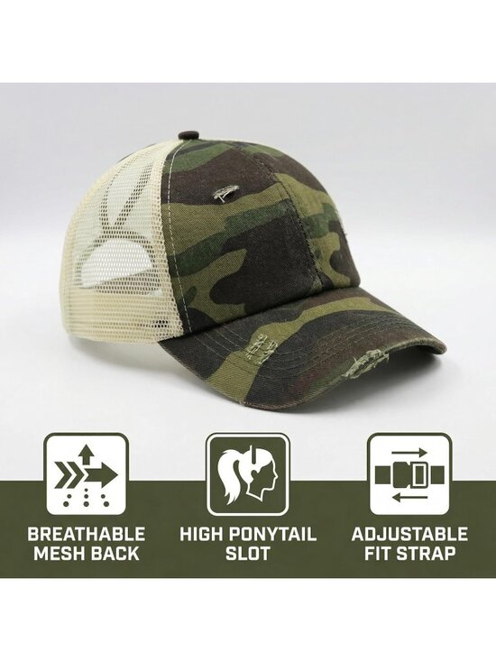 〽️Women Criss Camo High Ponytail Baseball Cap Trucker Bad Hair Day Adjustable main image 6